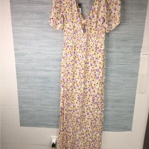 AFRM Cream and Yellow Maxi Dress with Flutter Sleeves